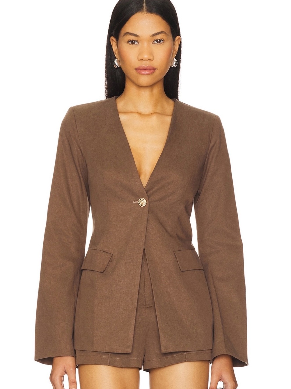 Women's Brown Tailored Single-Button Blazer